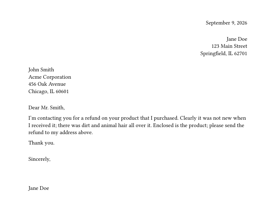 The letter template creates a business letter.
